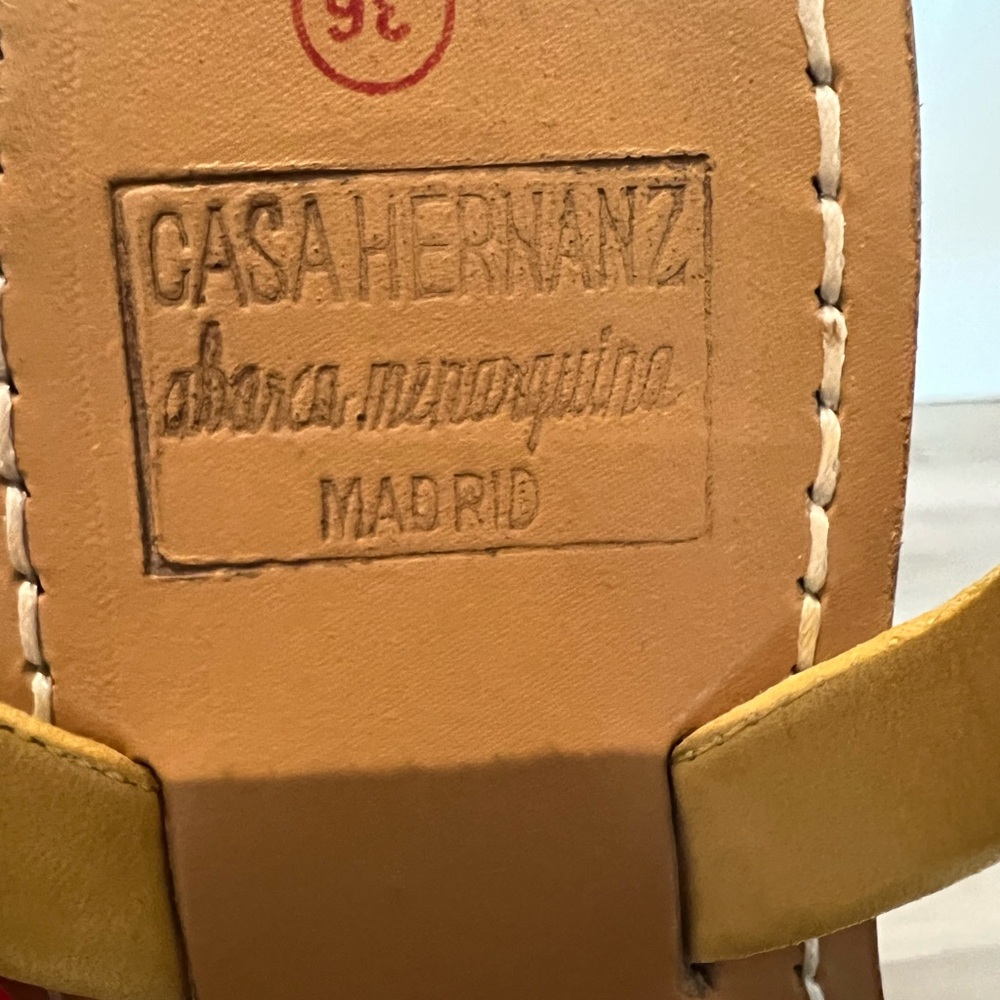 Casa Hernanz, Madrid, Spain Women’s Yellow Slingback Leather Sandals - Picture 3 of 5